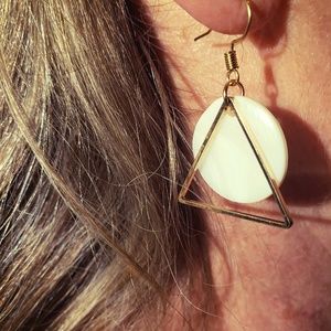 Geometric gold triangle and circle earings